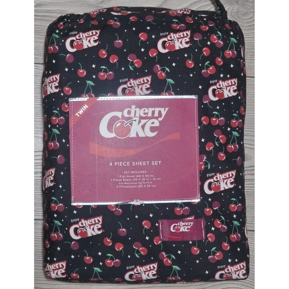 New Cherry Coke Coca-Cola Twin Black Pink Red Bedding Sheets Set Cute Drink Soda